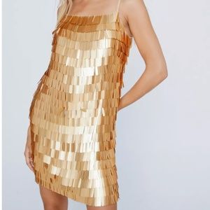 Eras Tour or NYE Dress - Nasty Gal Fringe Sequin Mini Dress - Gold